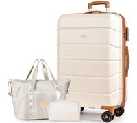 28 Inch Large Check in Suitcase Set Lightweight ABS Hard Shell Luggage with 4 Spinner Wheels and TSA Lock Includes Duffle Bag & Toiletry Bag (Beige, 28 Inch Set)