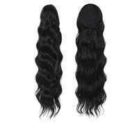 28 Inch Long Body Wave Ponytail, Synthetic Heat Resistant Wrap Around Drawstring Curly Wavy Pony tail Clip in Hairpieces for Women for Daily Use(#1B)