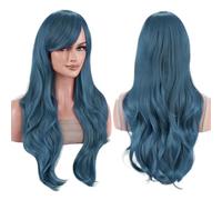 28 Inch Long Hair,Water Wavy Wigs with Bangs for Cosplay Costume Wig Fluffy and Natural(Midnight Blue)