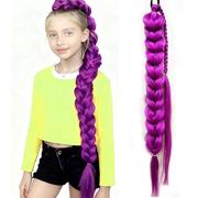 28 Inch Long Purple Ponytail Extension Elastic Tie in Synthetic Hairpiece Pony Tail Tale Purple Braid Hair Extensionsfor Costume Party Cosplay Halloween Anime
