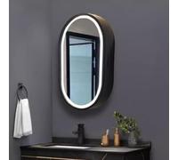 28 Inch Oval LED Medicine Cabinet with Lights Dimmable Illuminated Mirror 3 Color Adjustable (3000 6000K) Wooden Framed Bathroom Storage 50x80cm