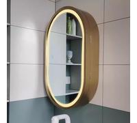 28 Inch Oval LED Medicine Cabinet with Lights Wooden Framed Bathroom Mirror Dimmable 3 Color Adjustable (3000 6000K) Elegant Illuminated Storage Solution 60x90cm