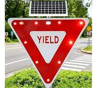 28 Inch Solar Powered LED Flashing Yield Sign Aluminum Reflective Traffic Warning Sign for Pedestrian Crossings(Steady On)