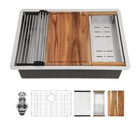 28 Inch Undermount Kitchen Sink Workstation - Couoko 28x19 Inch Undermount Single Bowl Workstation Sink 16 Gauge Stainless Steel Deep Handmade Under Counter Kitchen Sink with Accessories