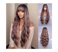 28 Inches Long Wavy Wig With Brown Highlights And Bangs for Women's Heat-resistant Synthetic Wig for Everyday (Bbw2039m,28 Inch)