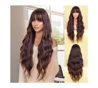 28 Inches Long Wavy Wig With Brown Highlights And Bangs for Women's Heat-resistant Synthetic Wig for Everyday (Bbw2029m,28 Inch)