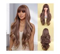 28 Inches Long Wavy Wig with Brown Highlights and Bangs for Women's Heat-Resistant Synthetic Wig for Everyday (Bbw2039m,28 Inch) (Bbw1026m,28 Inch)