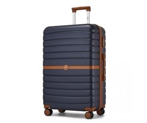 28" KSK2592 - ABS+PC Striped Design with Colour-Block Details Checked Luggage for Longer Travels - Large - Navy and Brown
