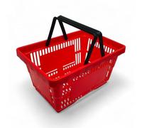 28 Litre Plastic Shopping Basket with Handles - Heavy-Duty HDPE Shopper Basket for Retail & Grocery - Stackable, Lightweight
