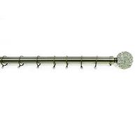28 mm Extendable Curtain Pole Rods Easy Fit Rings, Diamante Ball Finial(Antique Brass, 180-340 cm)