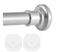 28 mm Silver Shower Curtain Rod, 76 to 216 cm Extendable Curtain Poles No Drilling with 2 Holders for Window, Bathroom