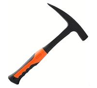 28-oz Carbon Steel Geological Hammer. Pointed Tip, Black Head, Orange Grip. for Masonry, Mining, Construction.