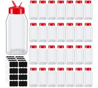 28 Pack 500 ml Plastic Spice Jars, Large Seasoning Bottles with Shaker Lids | Reusable Clear Containers with Dual Flip-Top Red Lids and Labels for Salt, Herbs, Powders, Pepper and Kitchen Storage