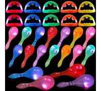 28 Pack LED Light up Percussion Instruments Set Include 18 Pcs LED Tambourine with 10 Pcs Mini Plastic Maracas Glow in the Dark for Wedding Party Favors Musical Instrument