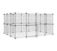 vidaXL 28-Panel Pet Cage with Door - Black Powder-Coated Steel Material - DIY Assembly - 35x35cm Panels - Spacious Interior