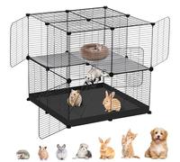 28 Panels Pet Playpen with Floor Mat, 2-Story Guinea Pig Cages with 4 Doors, Small Animal Playpen, C&C Cage for Rabbit,Bunny,Hedgehogs, Puppy Indoor Outdoor, Chicken
