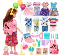 28 PCS 6 inch Age 3+ Doll Clothes Accessories Compatible with Chelsea Doll 3 Girl Dresses 3 Boy Outfits Mini Ballons and 19 Pcs Study Supplies 2 Pair of Shoes in Random Birthday Gifts for Kids