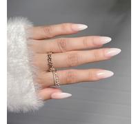 28 Pcs Almond False Nails Simple Artificial Nails Gradients Stick On Nails Glossy Press On Nails For Woman