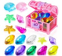 28 Pcs Colorful Diving Gem Pool Toys Set with Treasure Pirate Box Swimming Gem Pirate Diving Toys Underwater Toy for Pool Use Treasures Sets (Multicolor 30-40mm)