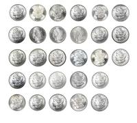 28 Pcs Complete Set of Antique Morgan Silver Dollar Coins, Collectible Old Coins for Collectors, Vintage Morgan Dollar Coin Set, Ancient Silver Coin Collection