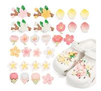 28 PCS Croc Charms Girls, Flower Croc Charms for Adults, Cherry Blossom Crocs Jibbitz, Shoe Accessories for Women Birthday Gift, Party Gift