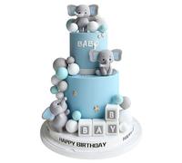 28 Pcs Elephant Cake Toppers Balls Cake Decorations DIY Cake Topper for Boy Girl Baby Shower Birthday Party Decorations (Blue)
