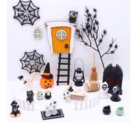 28 Pcs Halloween Miniature Dollhouse Accessories Set, Glow in the Dark Ghost Tree Spirits Spooky Decor Kit with Fairy Door, Pumpkin, Tombstone & Spider Webs for DIY Craft, Micro Landscape & Party