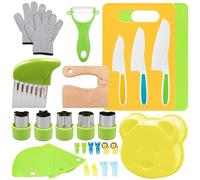 28 Pcs Kids Knife Set, Toddler Safe Knives Set for Real Cooking, Montessori Kitchen Tools Set with Plastic Knives/Crinkle Cutter/Cutting Board for Birthday, Age 3-10 Year Old