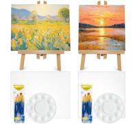 28 Pcs Large Canvas and Easel Set - Premium Art Painting Supplies Kit Include 2 Beechwood Easel, 4 Canvases of 2 Size, 2 Sets of 10 Brushes, 2 palettes - for Oil Painting and Artists Beginner