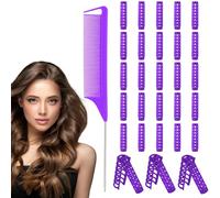 28 Pcs plastic Hair Rollers, 1.5 CM Small Size Hair Rollers for Short Hairs with Steel Rat-tail Comb, Heatless Snap on Roller for Hairs, Short Thin Fine Hairstyling Tools (Purple)