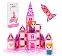 28 PCS Princess&Castle Theme Mini Magnetic Tiles, Magnetic Building Blocks Travel Essentials Toys with Case, On-The-Go STEM Construction Set, Montessori Preschool Education Sensory Toys for 3+ (Pink)