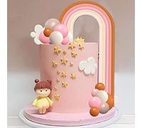 28 Pcs Rainbow Cake Toppers, Mini Balloons Toppers, Foam Ball Decorations, Balloon Shaped Insert for Wedding Baby Shower Girls Boys Birthday Party Supplies (Pink)