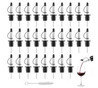 28 Pcs Speed Pourers, Stainless Steel, Fits 20-22mm Oil Pourer Spout | Bottle Pourers for Spirits, with Rubber Caps, Brush, for Spirits, Red Wine, Cooking Oil, Fruit Vinegar, Restaurants, Homes