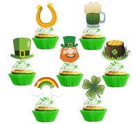 28 Pcs St Patrick's Day Cupcake Toppers, Four Leaf Clover Leprechaun Hat Horseshoe Shamrock Cupcake Toppers for St Patrick's Day Party Decorations (Mix)