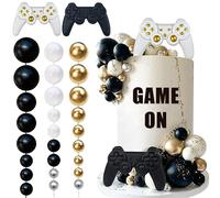 28 PCS Video Game Themes Cake Toppers Cake Decoration Ball Cake Decoration for Game Theme Birthday Party Cake Decoration
