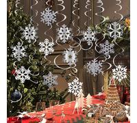 28 Pieces Christmas Hanging Swirl Decorations Set, Christmas Snowflake Ceiling Swirls Dangling Christmas Decoration, Silver & White Hanging Snowflakes for Xmas New Year Holiday Party Decorations