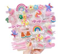 28 Pieces Cute Hair Clips Fashion Hair Accessories for Girls Flowers Fruits Colorful Rainbow Candy Dessert Cute Animal Hair Clips Set Non-Slip Metal Snaps(Type A)
