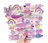 28 Pieces Cute Hair Clips Fashion Hair Accessories for Girls Flowers Fruits Colorful Rainbow Candy Dessert Cute Animal Hair Clips Set Non-Slip Metal Snaps(Purple)