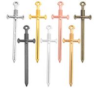 28 Pieces Sword Bookmark Charms Miniature Sword Pendants Mini Alloy Fencing Long Knife Charms for Bookmarks DIY Necklace Bracelace Jewelry Making Reading, 7 Colors