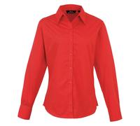 Premier Womens/Ladies Poplin Long-Sleeved Blouse (Red) - Size 28 UK