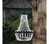 28" Solar Tall Hanging Solar Powered Acrylic Crystal Chandelier Light Glowing Crystal Beads Pendent Light Outdoor Garden with 30 Cool White LED Lights for Gazebo, Patio, Yard