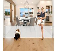 28" Tall Retractable Dog Gate, 80" Wide Reinforced Retractable Baby Gate with Support Bars, Walk Through Baby Gate, Easy Passing Short Pet Gate, Small