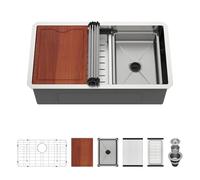 28" Undermount Kitchen Sink, Lofeyo 28x17 Worsktation Undermount Sink 16 Gauge 304 Stainless Steel Single Bowl Under Counter Kitchen Sinks with Wash Basin & Accessories, #LOF-0028