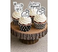 28 x PRE CUT BLACK AND WHITE ENGAGEMENT STAND UP EDIBLE WAFER CARD RICE PAPER CUPCAKE TOPPER DECORATIONS