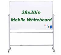 28"x20" Double-Sided Magnetic Dry Erase Whiteboard on Wheels, Portable Aluminium Frame Mobile White Board for Home, Office, Classroom and Presentation