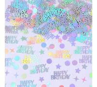 280 Pcs Happy Birthday Confetti, Glitter Happy Birthday Table Decorations, Iridescent Cake Confetti, Circle Star Letters Shape Iridescent Party Decorations, for Party, Baby Shower, DIY Arts Crafting