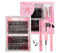 280-Piece DIY Artificial Eyelash Extensions Set, 0.07D Eyelashes, Individual False Eyelash Clusters with Eyelash Glue and Tweezers for Beginners (280P-60+80D)