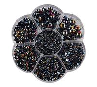 2800 Pcs AB Color Half Pearls Beads Flatbacks Mixed Size Nail Pearls Flat Back Jewels Gems for Craft Decoration Black