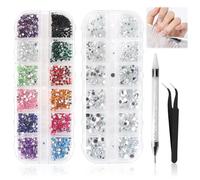 2800 PCS Rhinestones Mix Sizes Flat Back Nail Gems for Art AB Crystal Nail Art Rhinestones with Pick Up Tweezers and Diamond Painting Pens, Face, Craft Clothes