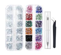 2800 PCS Rhinestones, Nail Gems Flat Back Gems AB Crystal Nail Art Rhinestones Diamante Gems with Pick Up Tweezer and Rhinestone Picker Dotting Pen for Nails Art Face Craft Clothes (3 Sizes)
